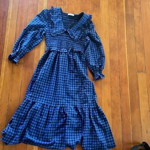 Mango MNG blue and black gingham prairie dress